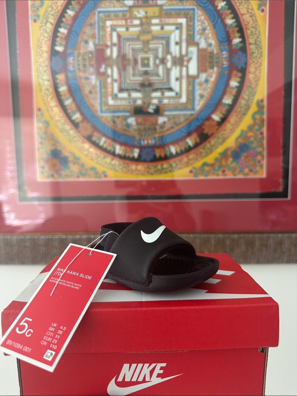 Nike Black Slide Sandal with White Swoosh - Kids